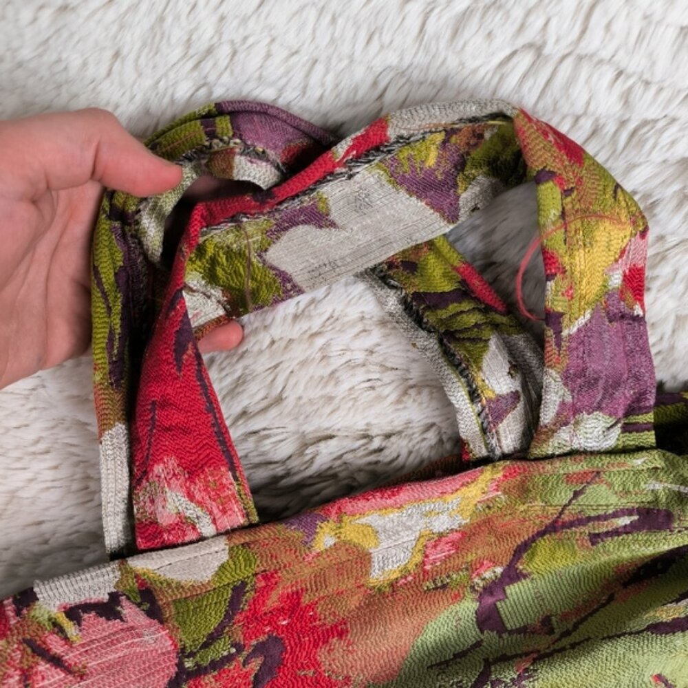 Vintage France Artisan Hippie Gypsy Tapestry French Toile Floral Tote Bag - Picture 3 of 5